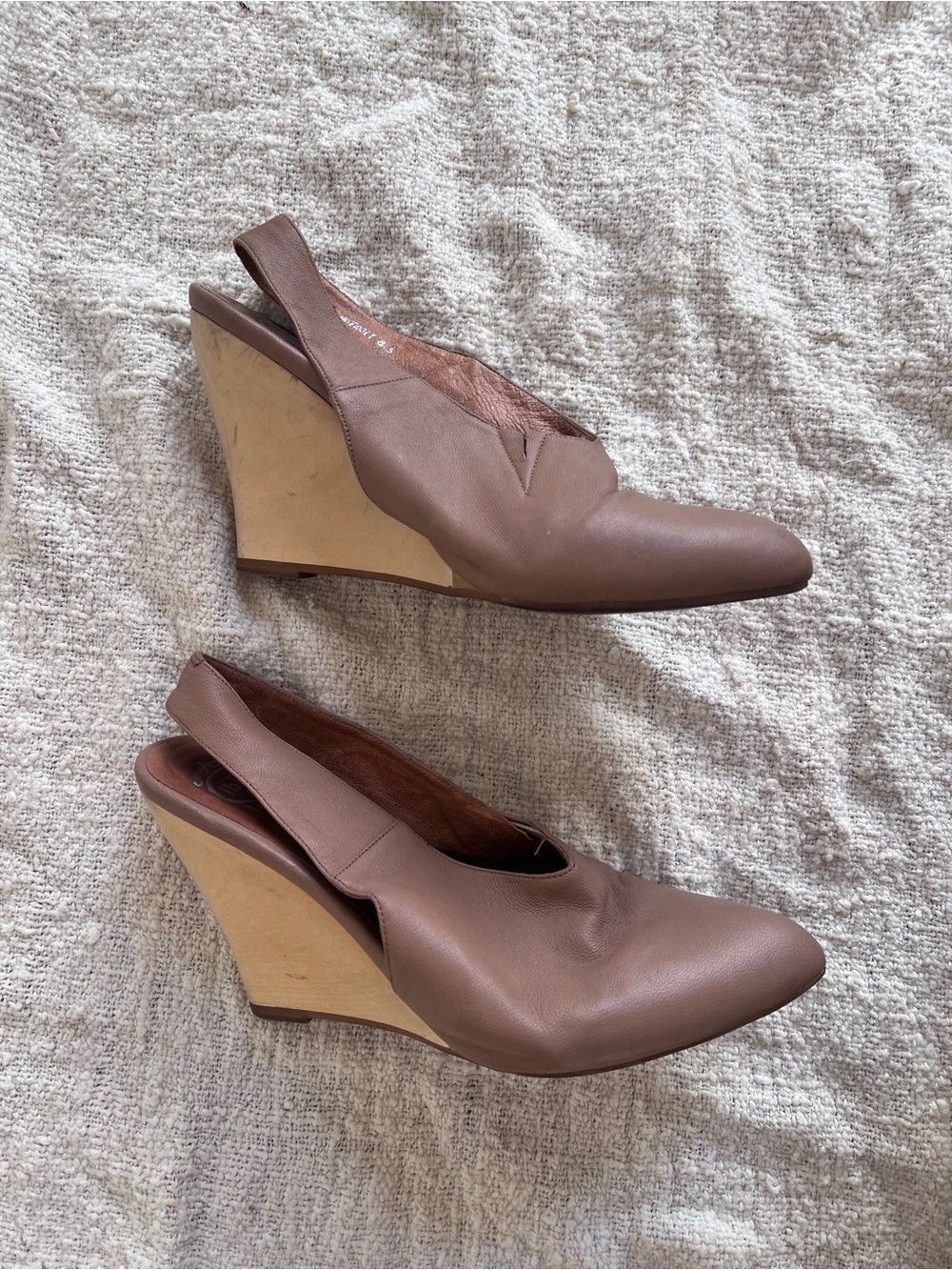 Jeffrey Campbell Brown Taupe Cube Slingback Wedge Heels Pumps